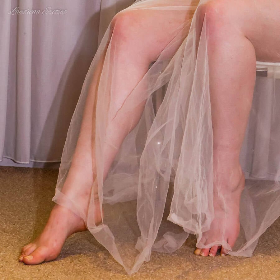 photographer Landicaa art nude modelling photo. bridal shoot  sheer legs and bare feet.