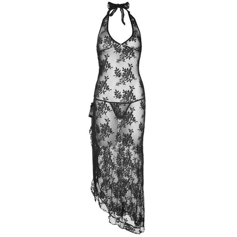 Leg Avenue 2 Piece Rose Lace Long Dress With Lace Side Black | Dresses ...