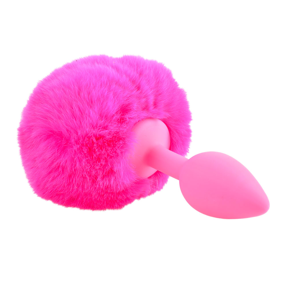 Neon Pink Bunny Tail Mini Butt Plug. 